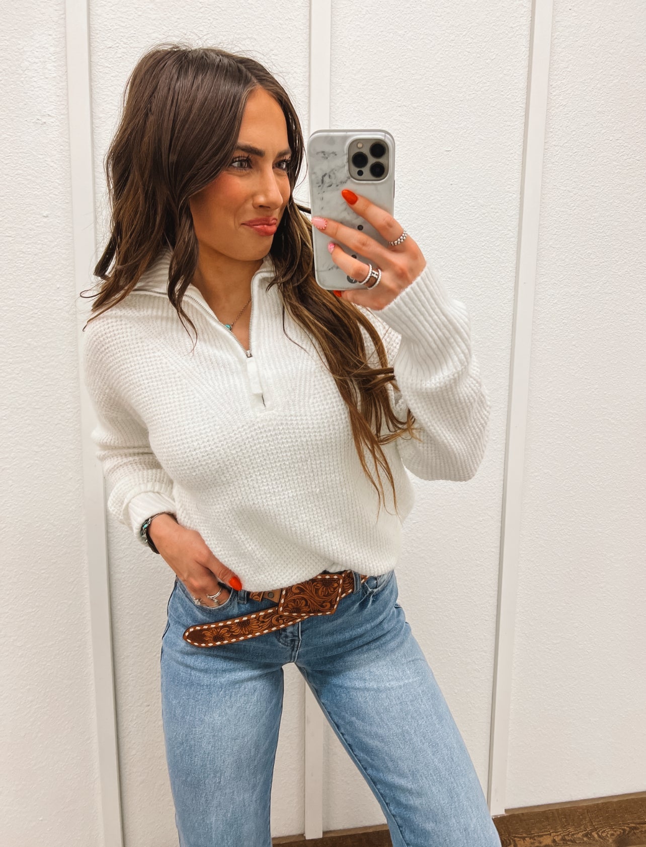 Half Zip Pullover Sweater(Ivory) Tops - Outwear