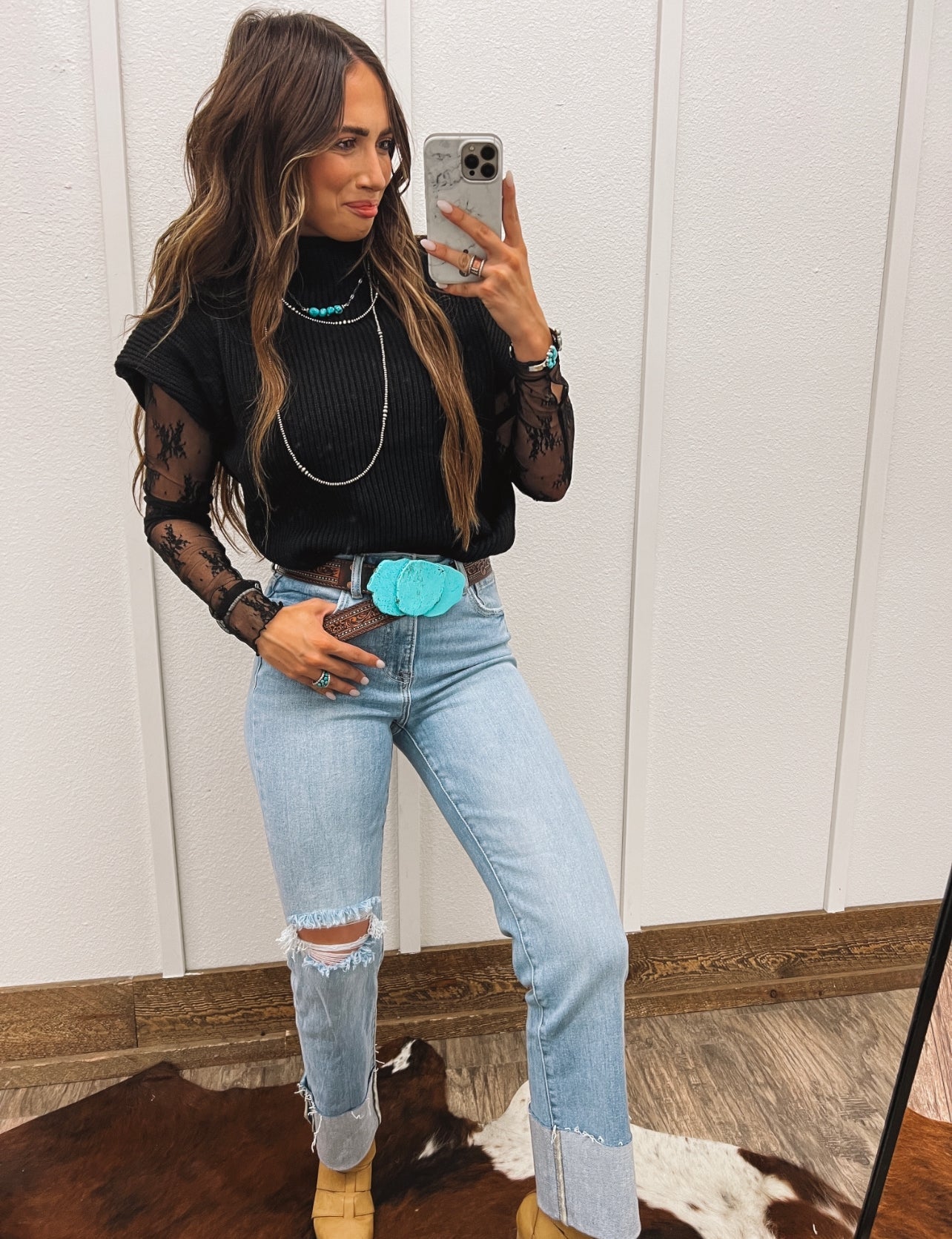 Western Knit Sweater Vest (Black)