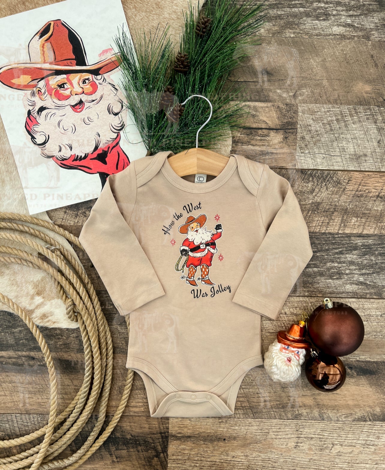 How The West was Jolley Santa Design (l/s Onesie/ Tee)(Clay)