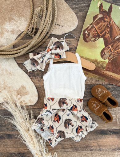 Little Roper Horse Ruffle Bummie&Bow