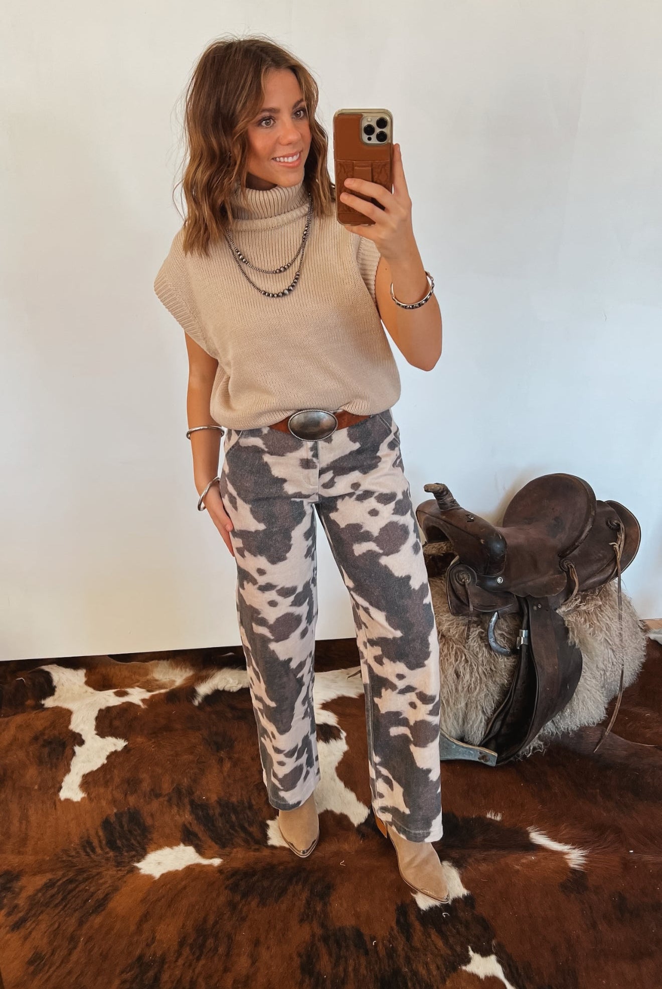 Cowhide Western Wide Leg Denim