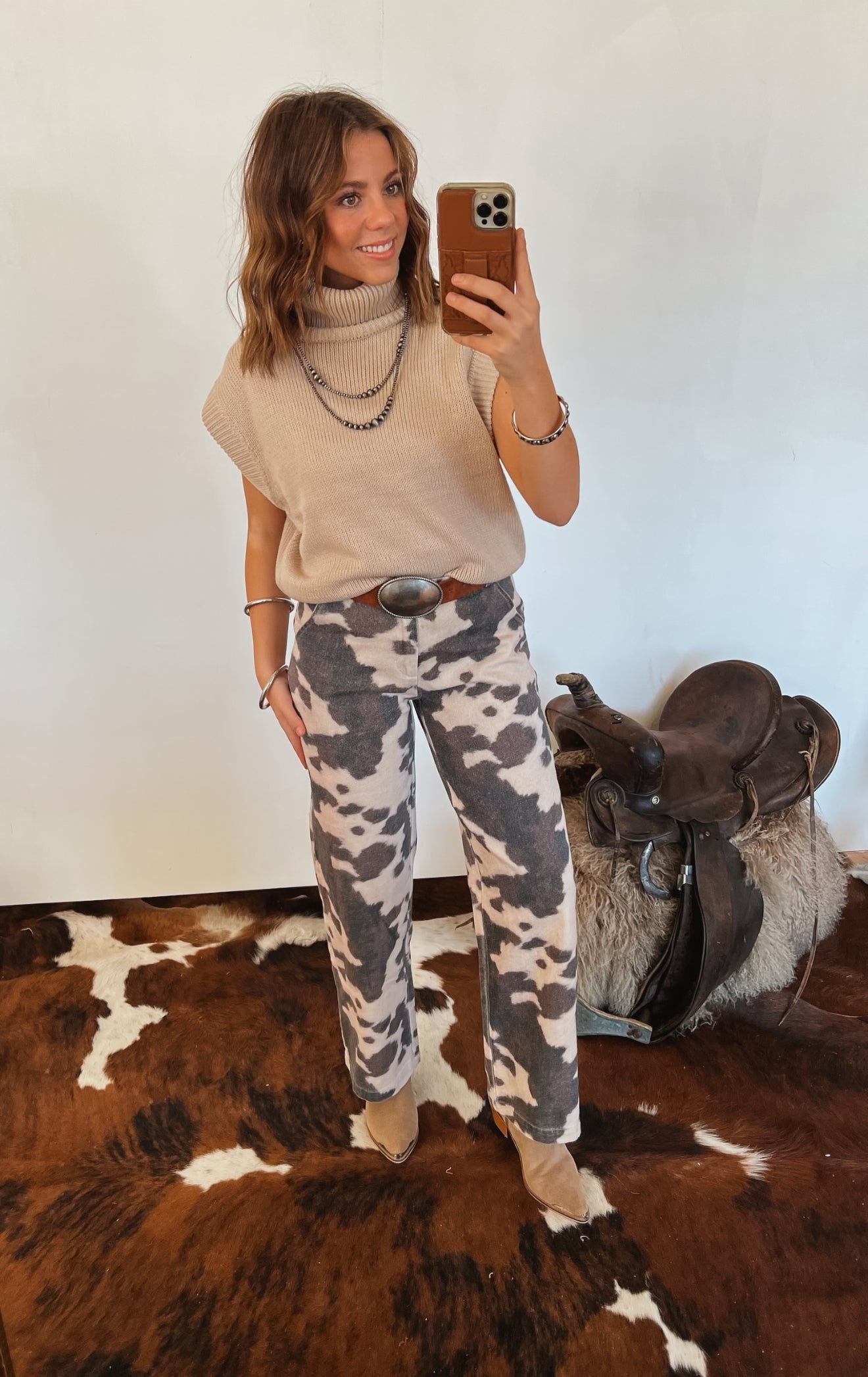 Cowhide Western Wide Leg Denim