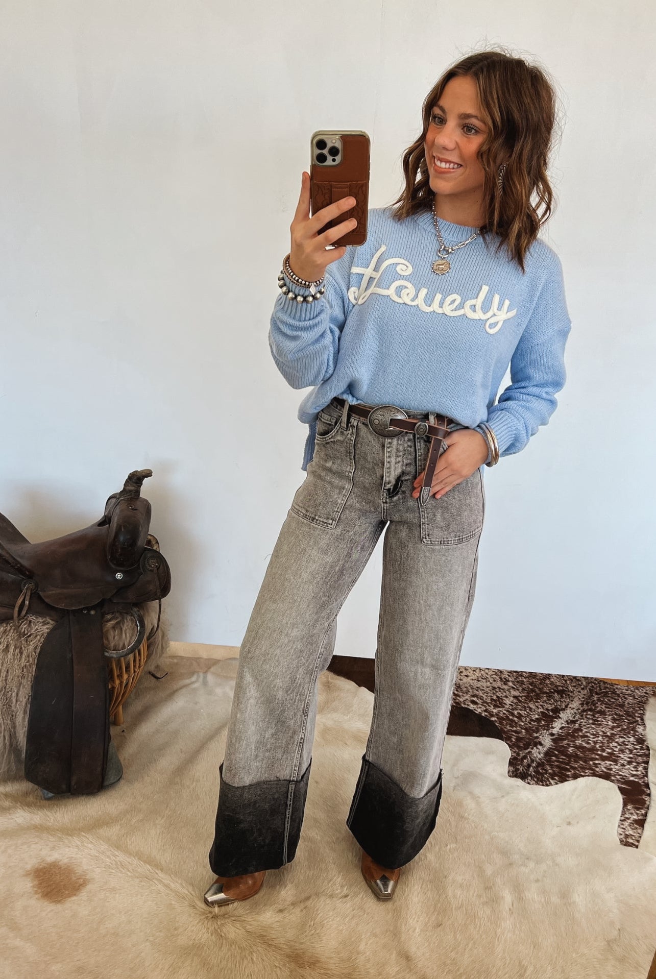 Howdy Crochet Sweater (Dusty Blue)
