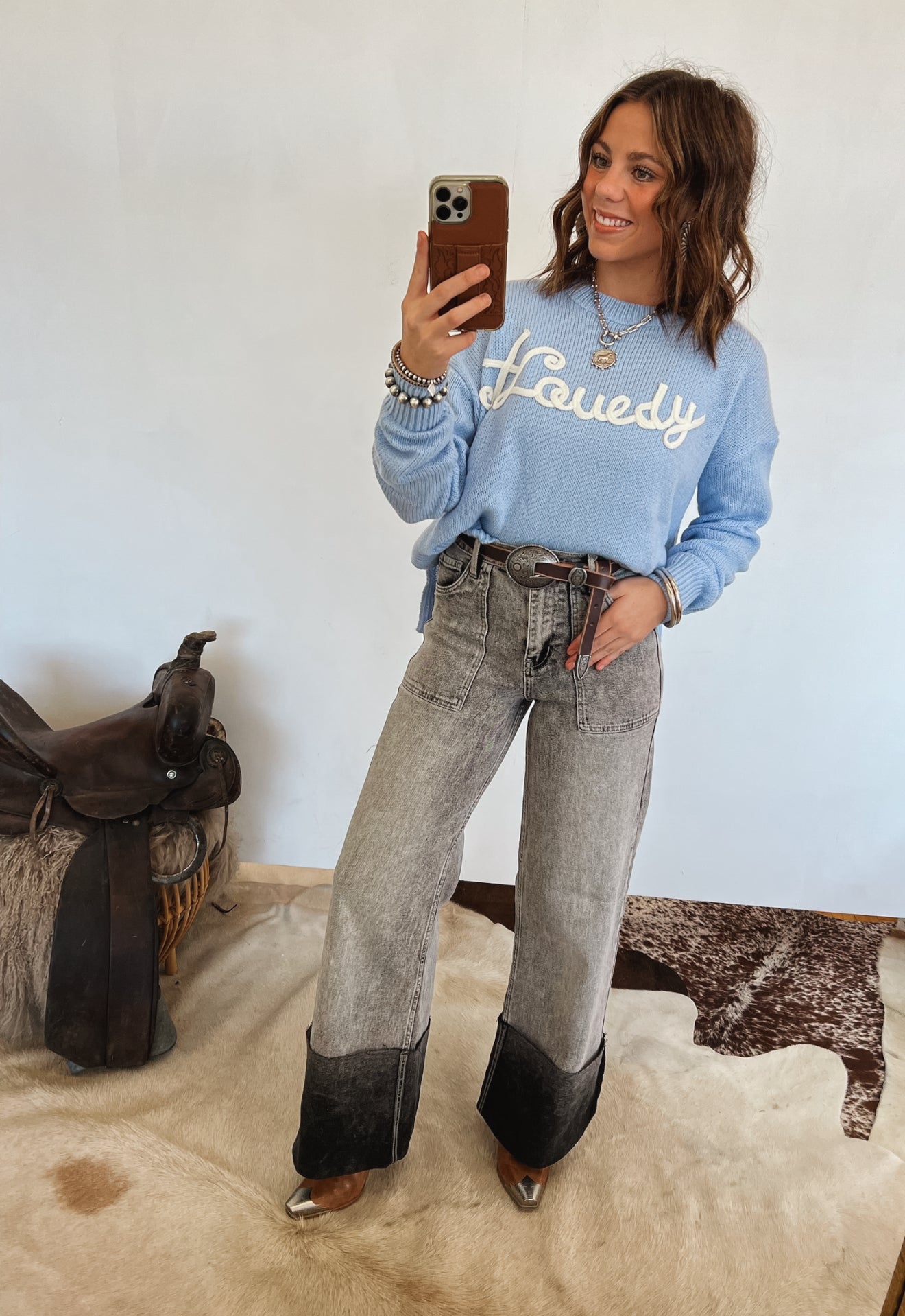 Howdy Crochet Sweater (Dusty Blue)