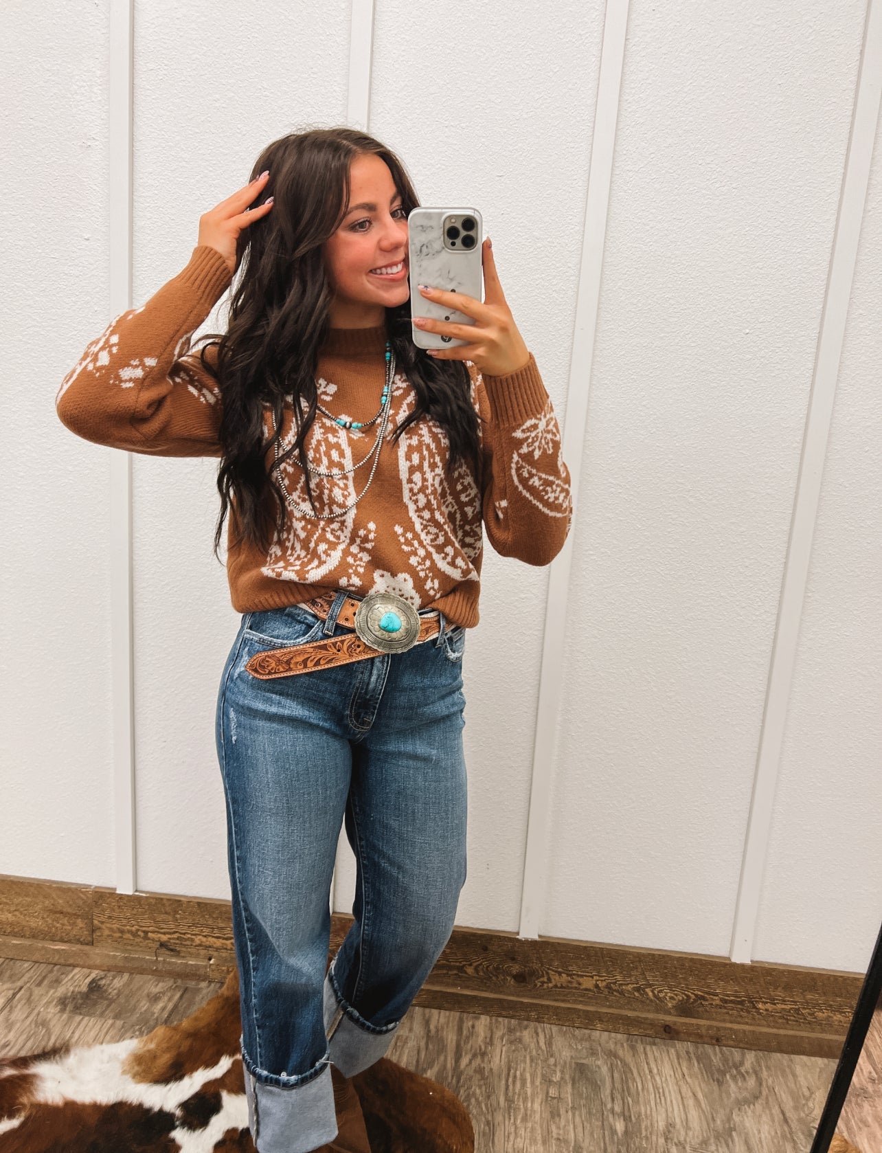 Paisley Knit Sweater Tops - Sweaters