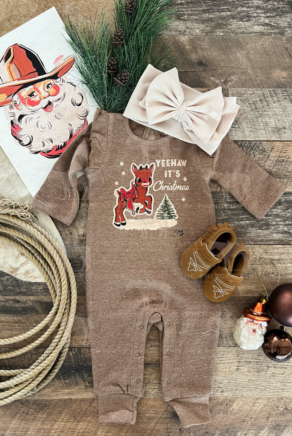 Christmas Reindeer RUFFLE Romper(Mocha)(little kid)