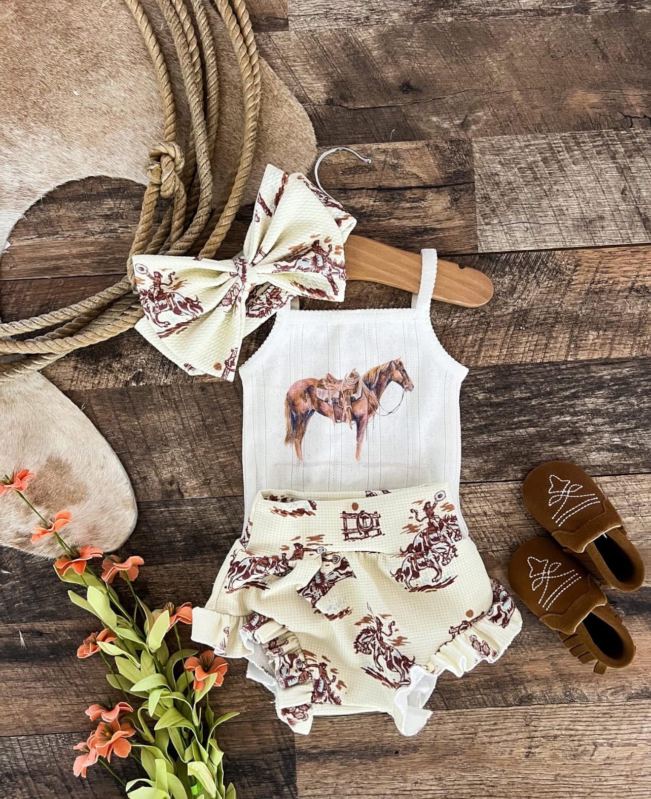 Sunset Cowgirl Ruffle Bummie&Bow