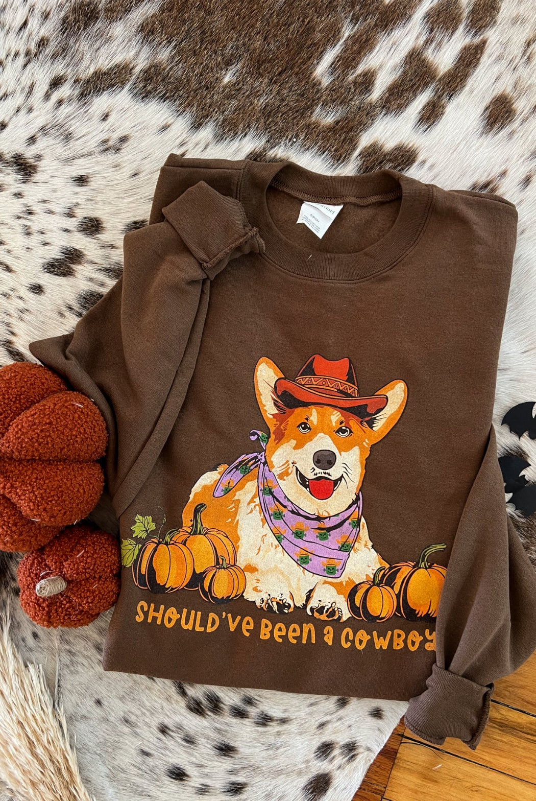 Corgi Western Halloween Graphic Design Tee or Sweatshirt (Brown)