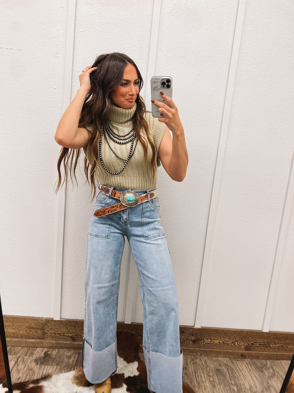 Hidden- Wide Leg Cuffed Denim