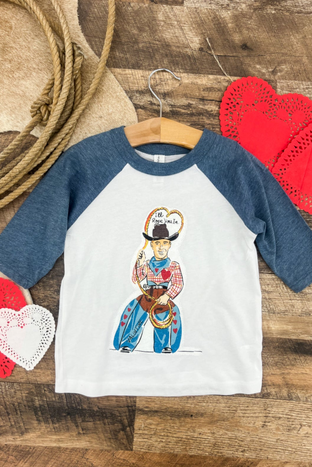 I’ll Rope You In Raglan Tee (Toddler)(blue/White)