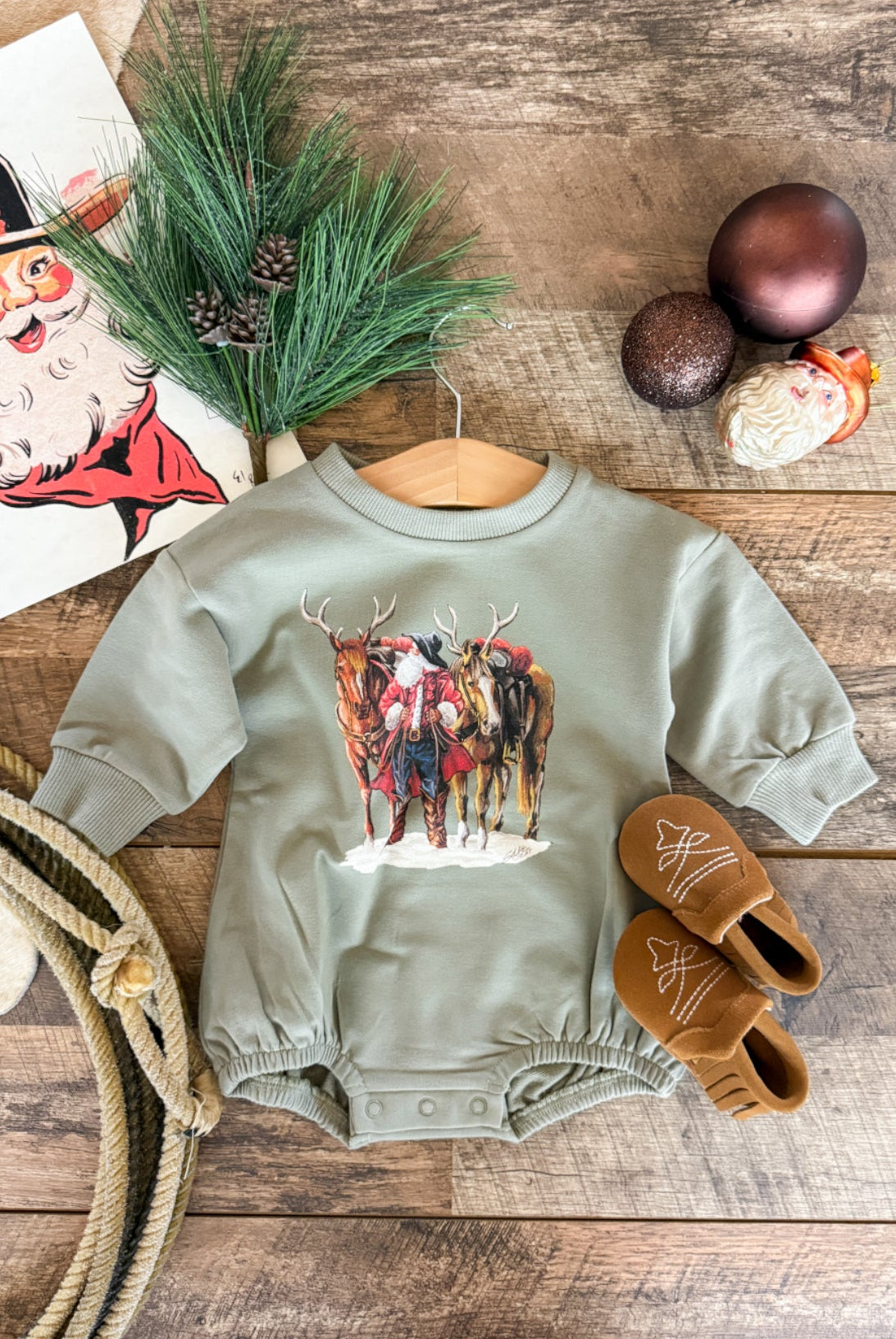 Santa & His Reinhorses Bubble Romper (green)
