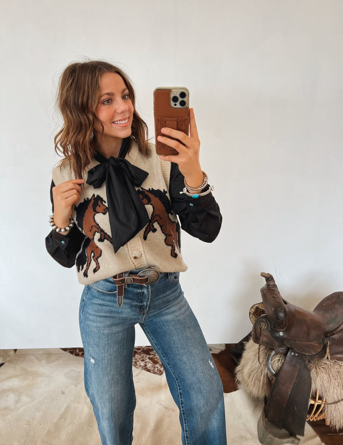 On The Range Horse Sweater Vest Tops - Sweaters