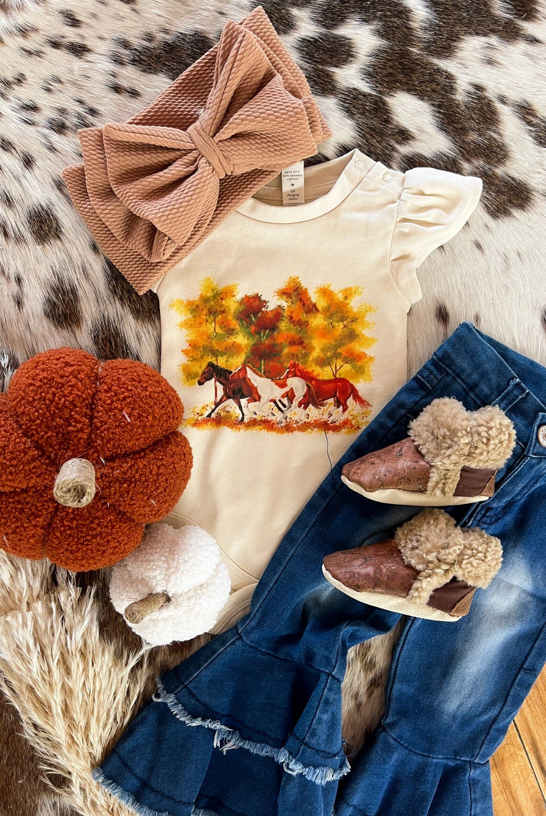 Fall Horses RUFFLE Onesie(little kid)