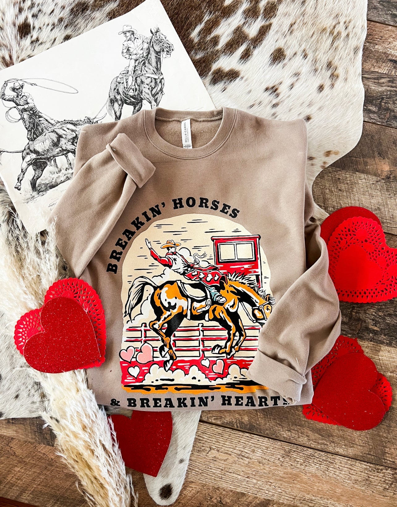 Breakin’ Horses Valentines Tee or Sweatshirt (Adult)(Mocha)