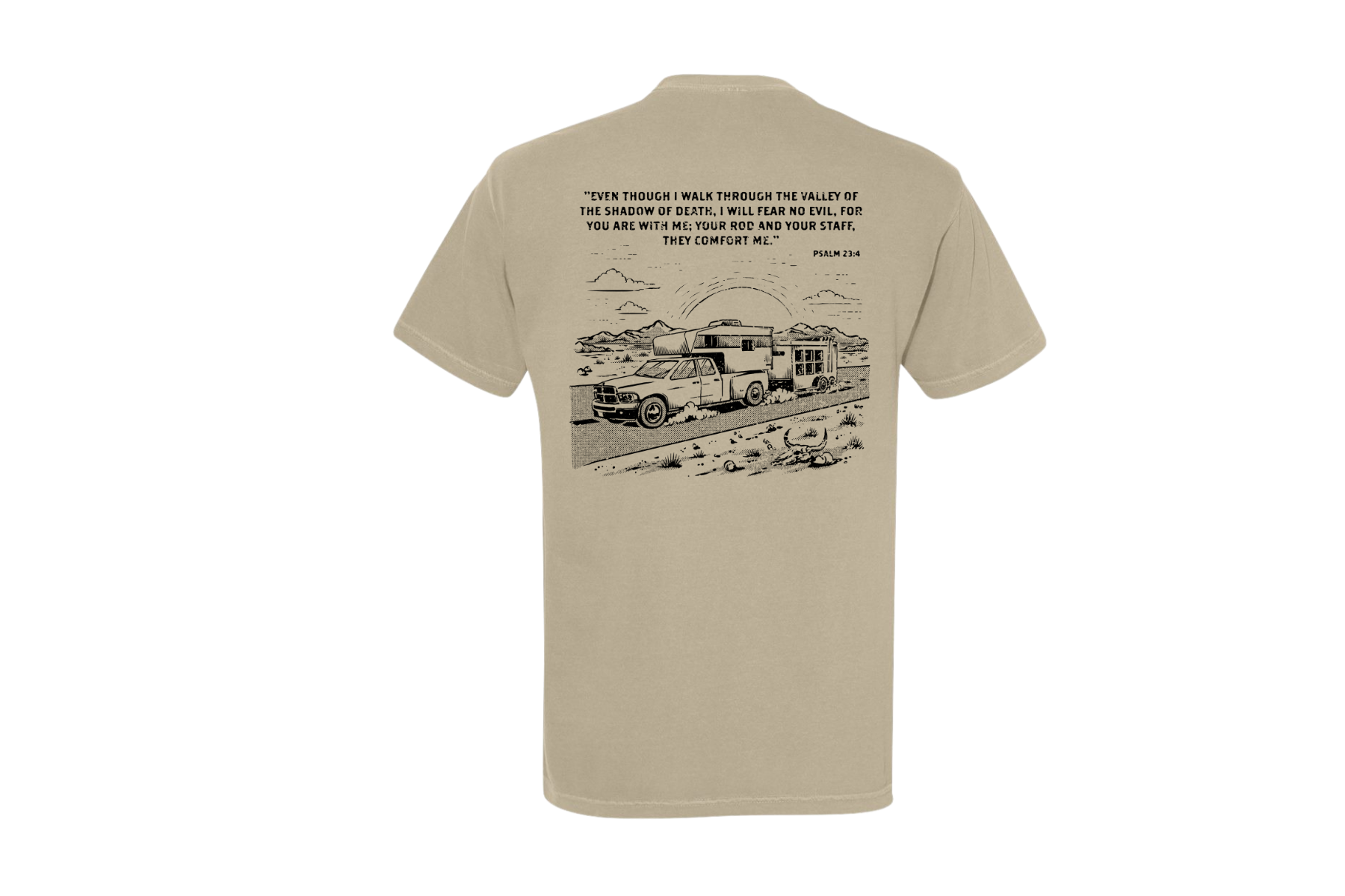 ’Valley of the Shadow’ Truck & Trailer Tee- Psalm 23:4 (Khaki)