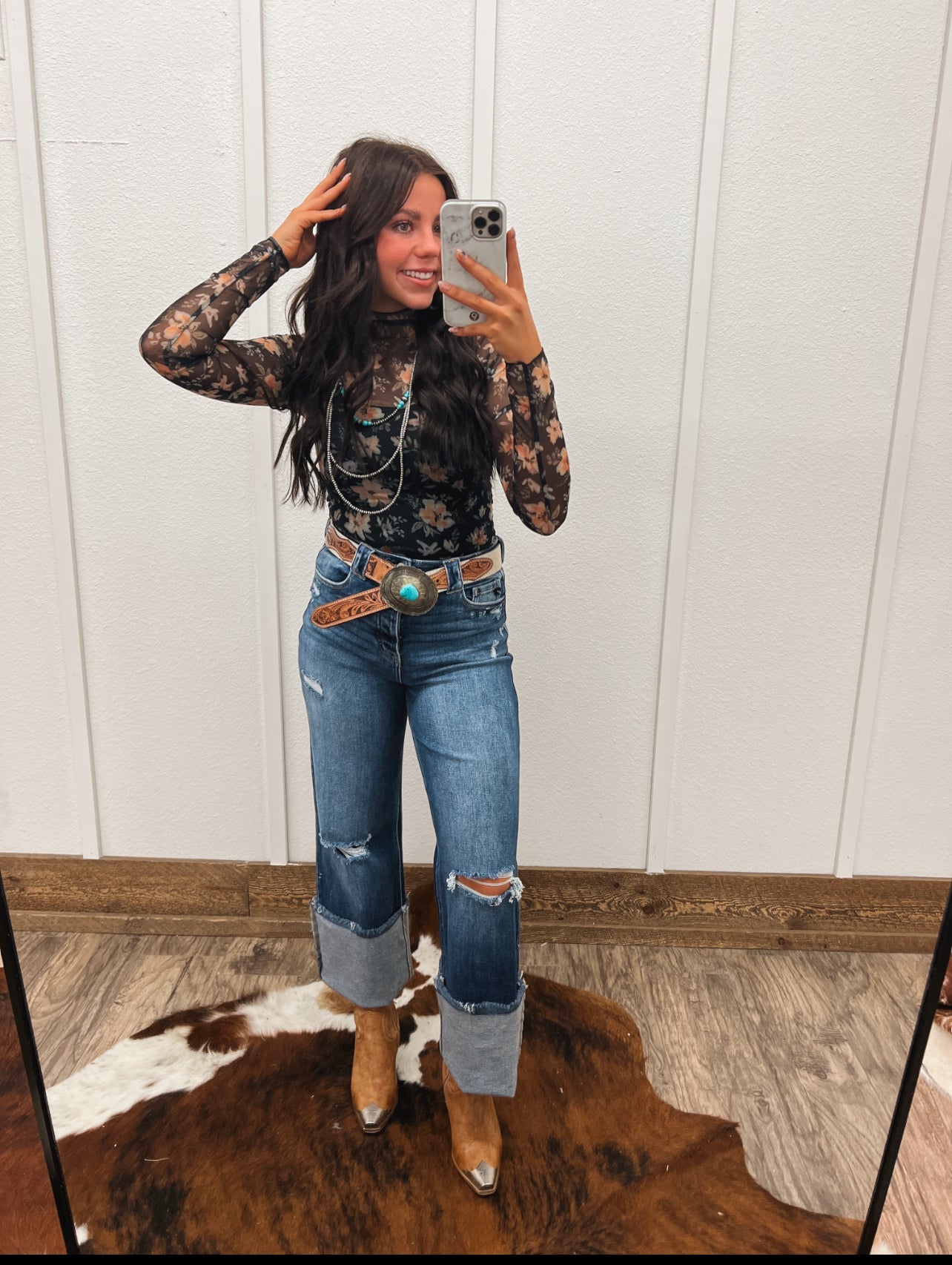 Black Floral Mesh Top