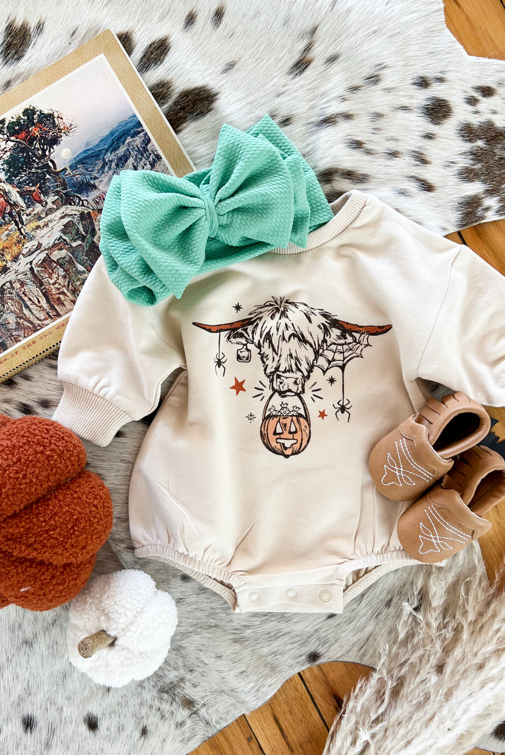 Halloween Highland Spider Bubble Romper (cream)