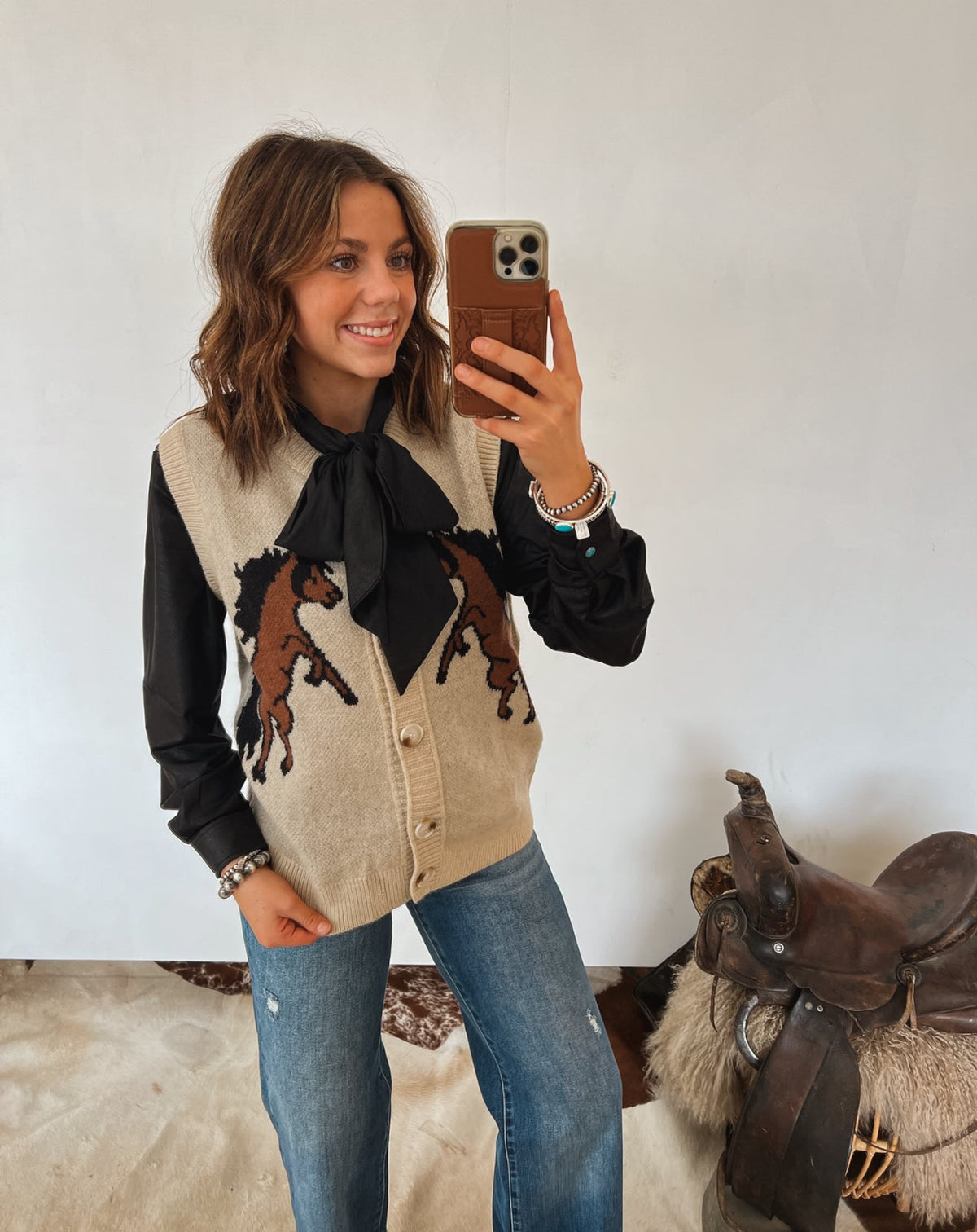On The Range Horse Sweater Vest Tops - Sweaters