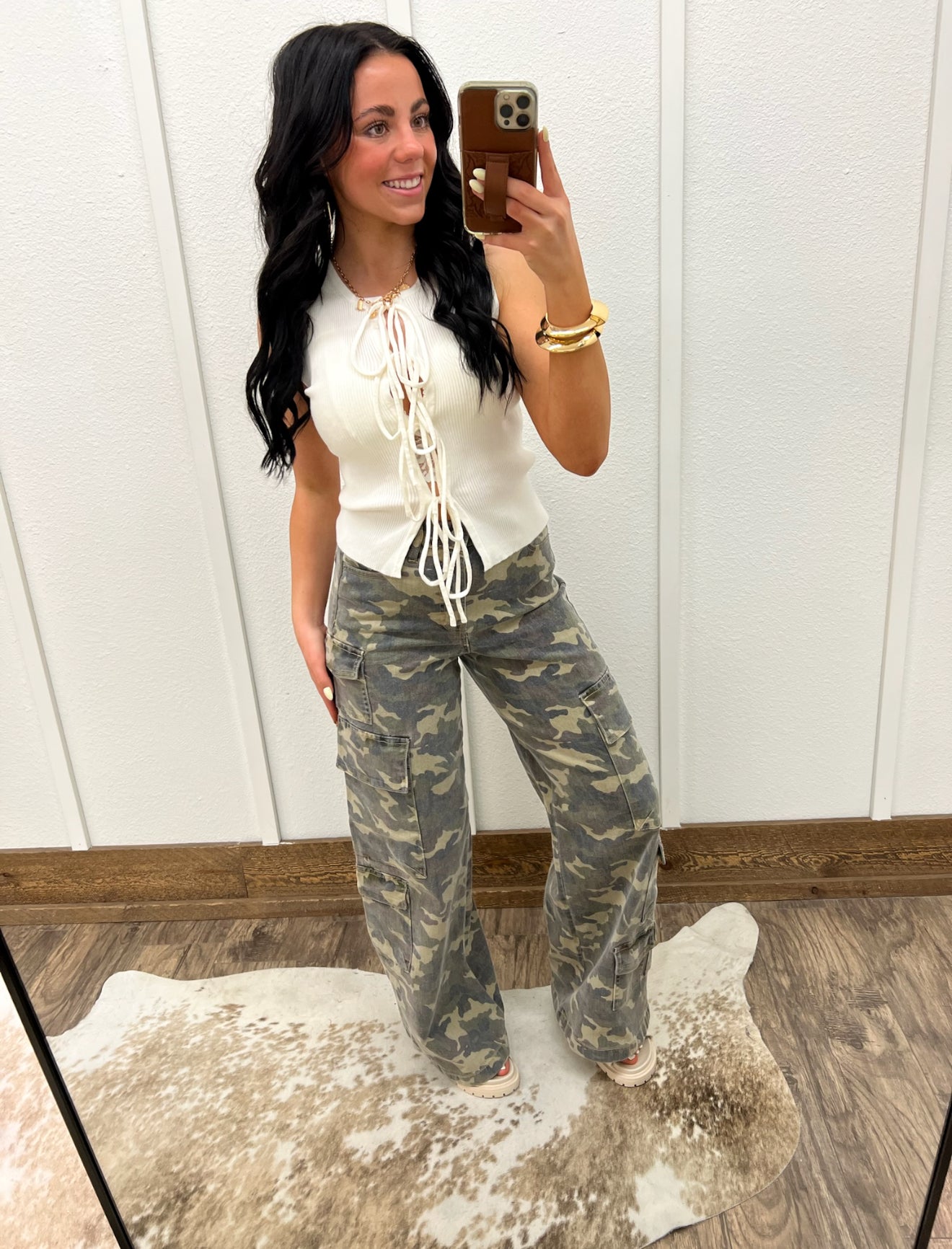 Camo High Rise Cargo Denim (9299)