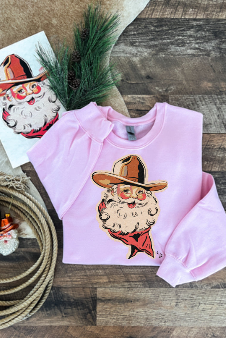 Cowboy Santa Tee or Sweatshirt (light pink)