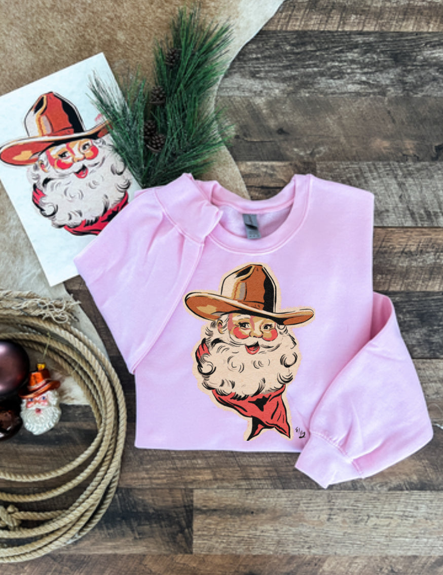 Cowboy Santa Tee or Sweatshirt (light pink)