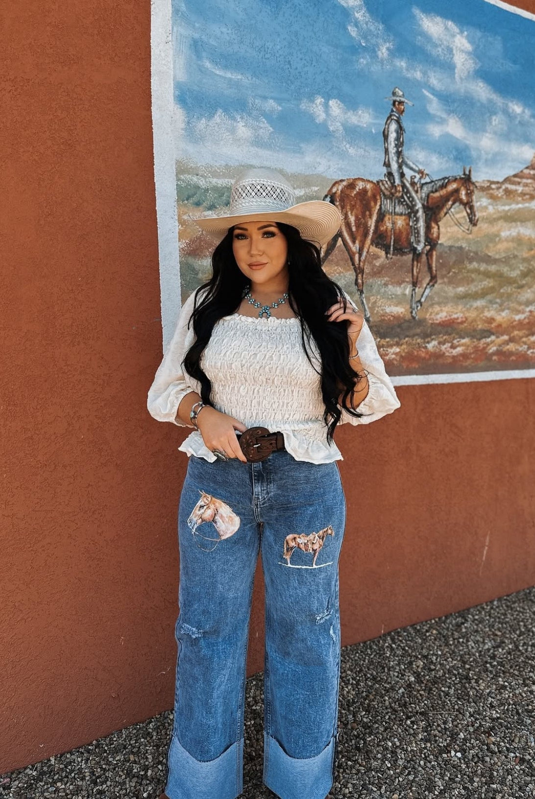 Horse Denim Denin Days Cuff High Rise Wide Leg(P2069)