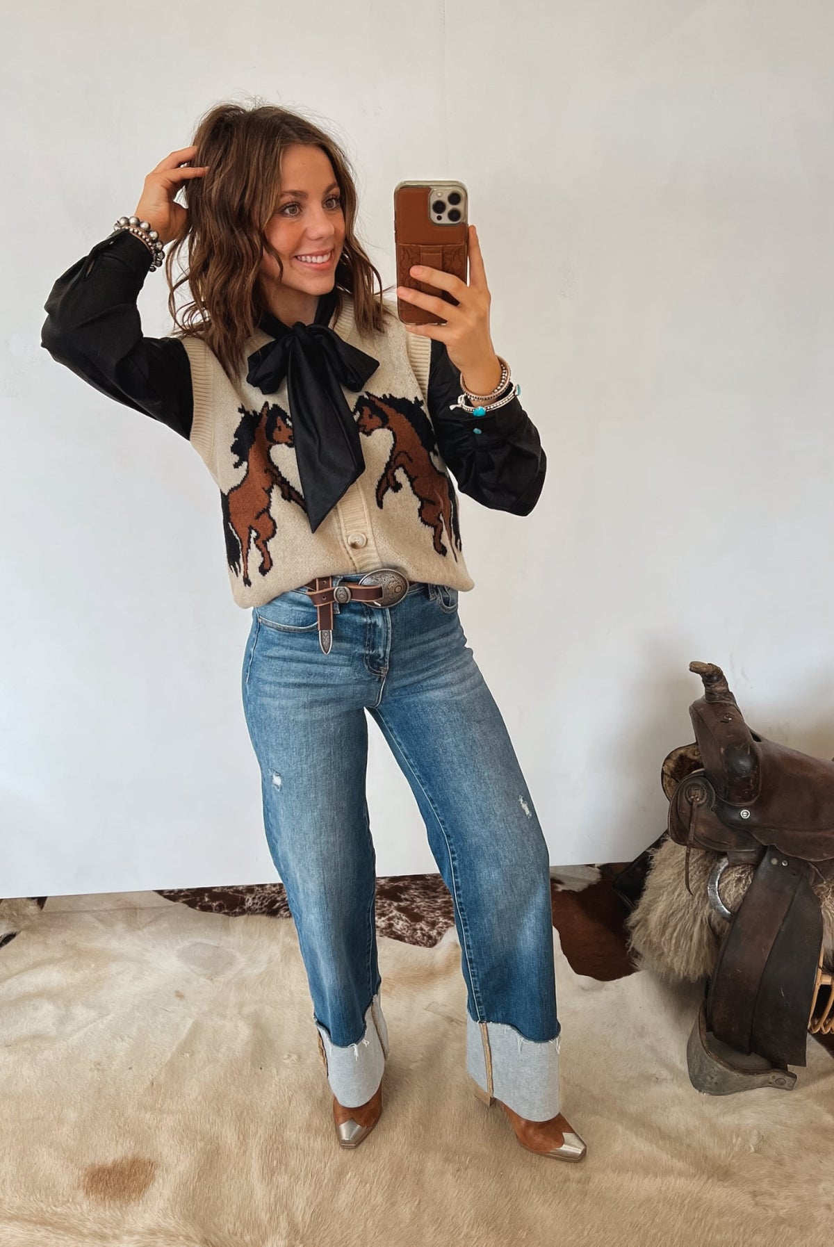 On The Range Horse Sweater Vest Tops - Sweaters