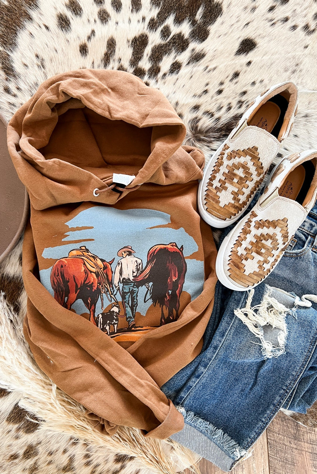 Walking Away Cowboy Hoodie (Cognac)