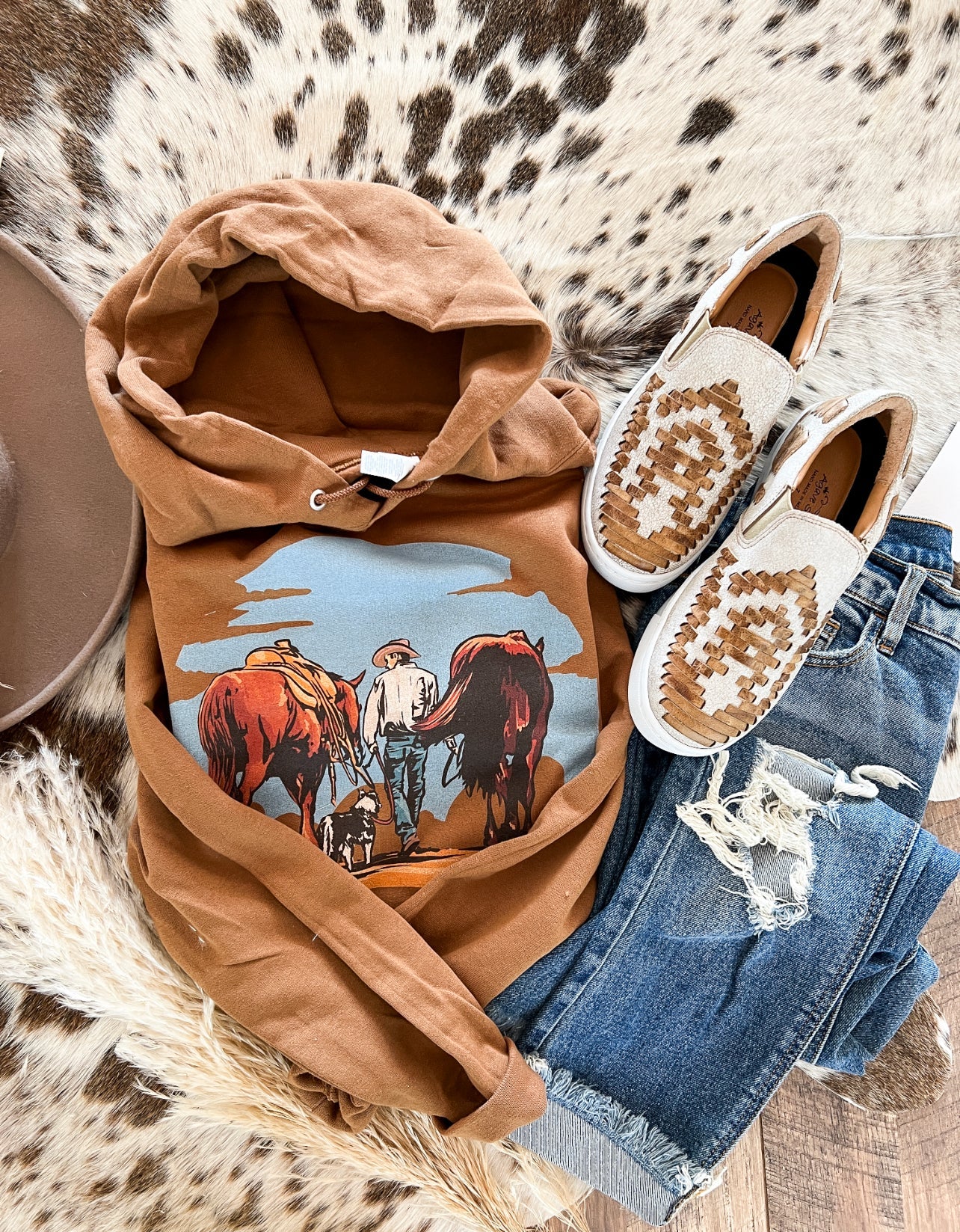 Walking Away Cowboy Hoodie (Cognac)