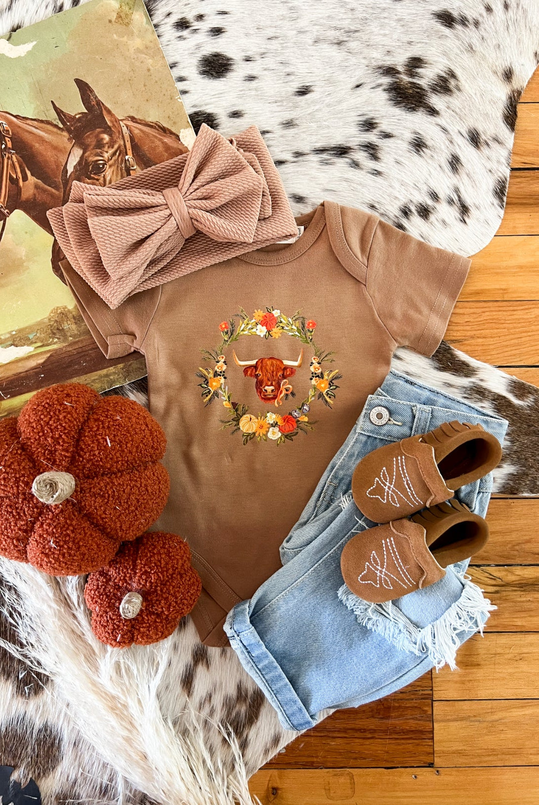 Western Floral Highland Fall Design Onesie/Tee (little kid)(cognac)