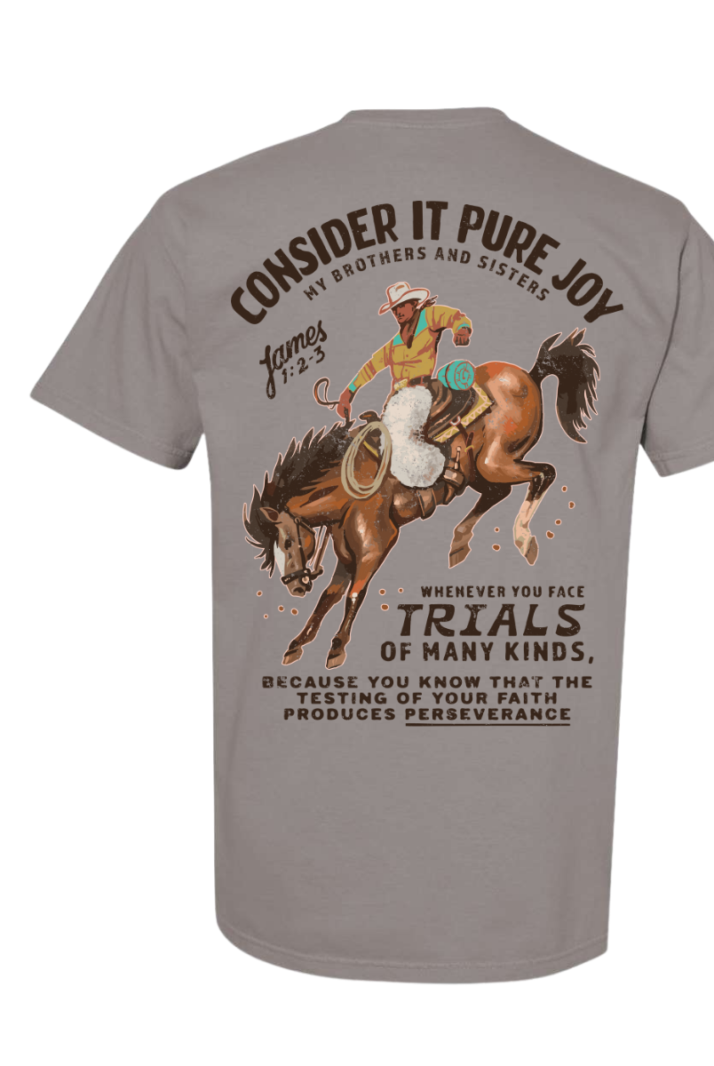 ’Consider It Pure Joy’ Bronc Rider Tee- James 1:2 (Grey)
