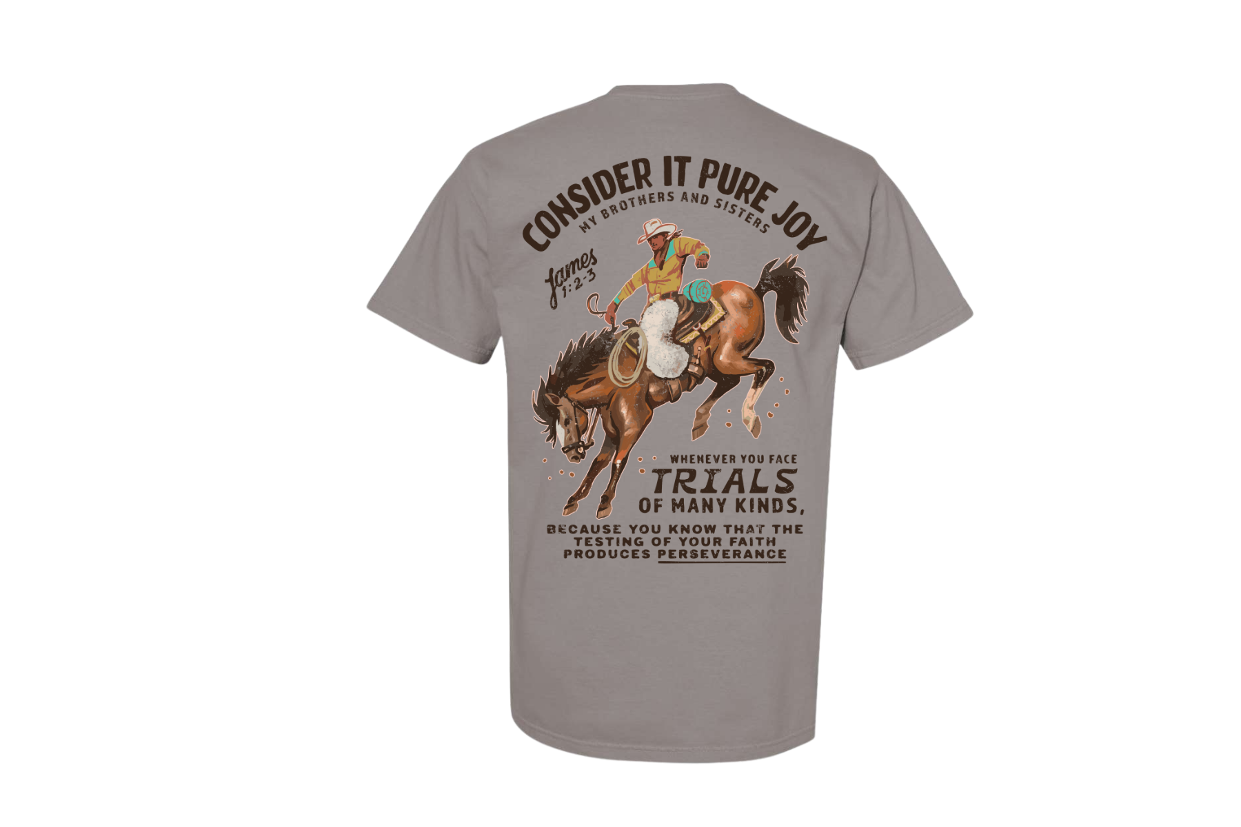 ’Consider It Pure Joy’ Bronc Rider Tee- James 1:2 (Grey)