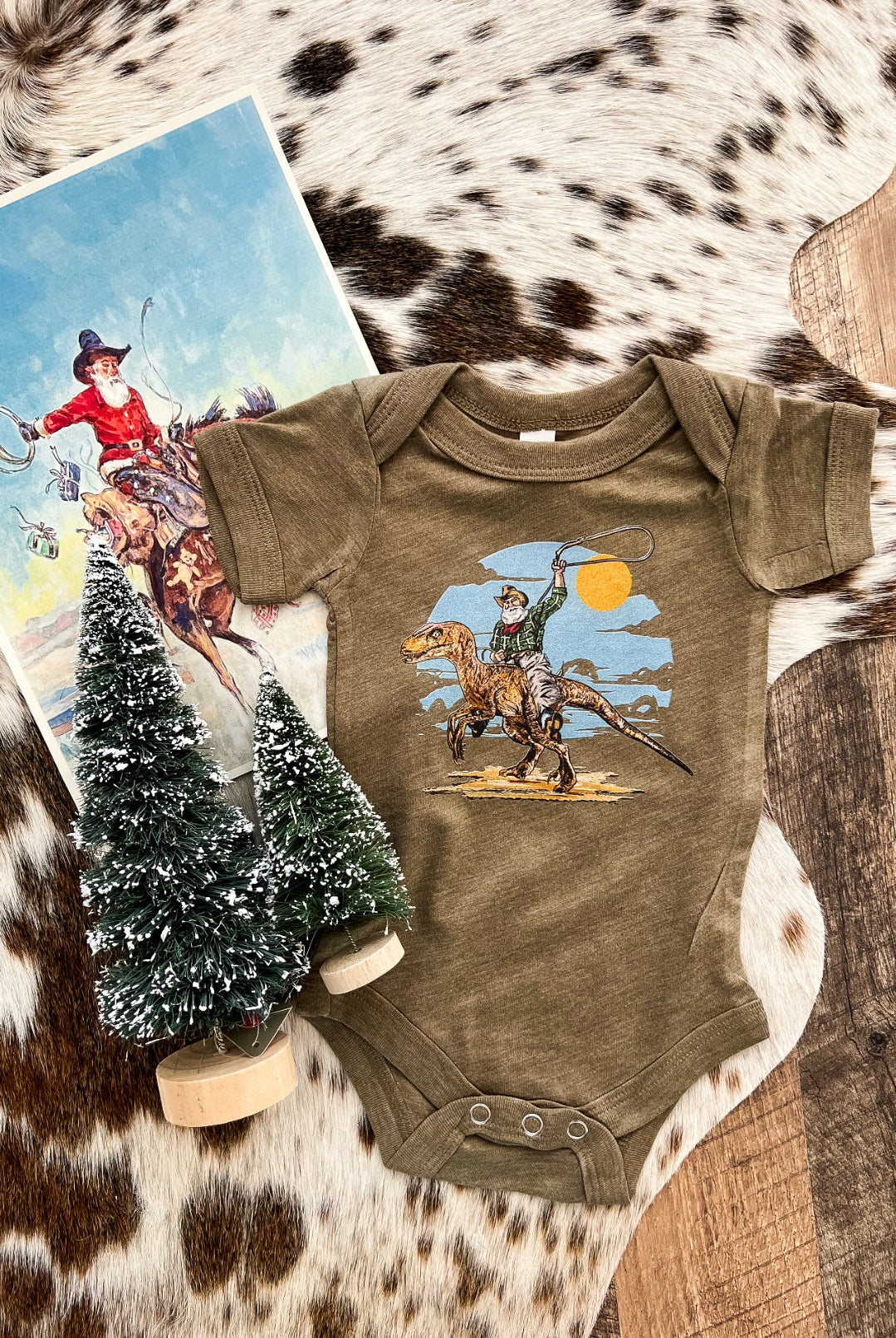 Dinosaur Cowboy Christmas Design (Onesie/Youth Tee)