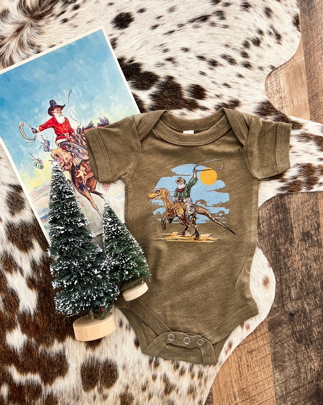 Dinosaur Cowboy Christmas Design (Onesie/Youth Tee)