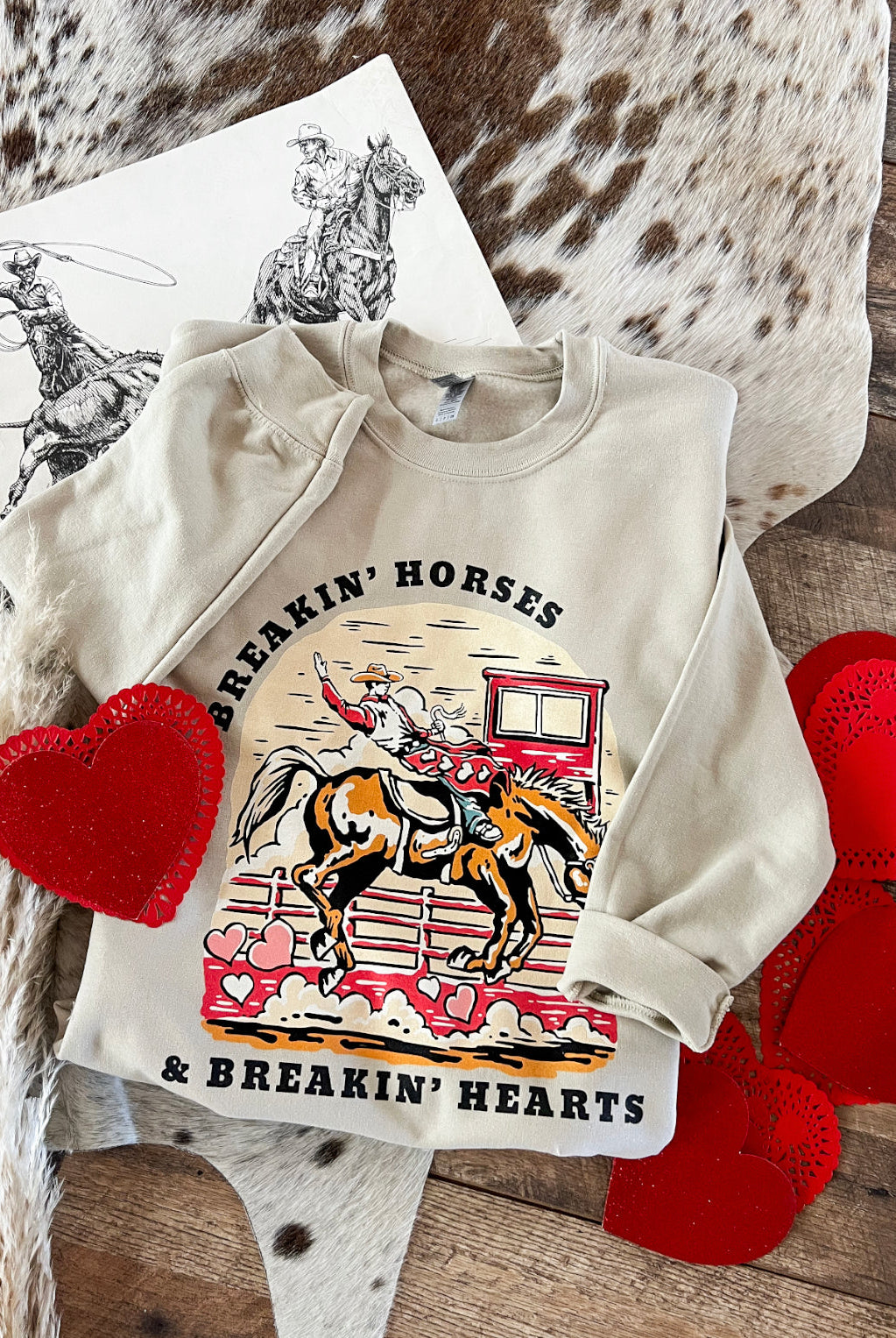Breakin’ Horses Valentines Tee or Sweatshirt (Adult)(Cream)
