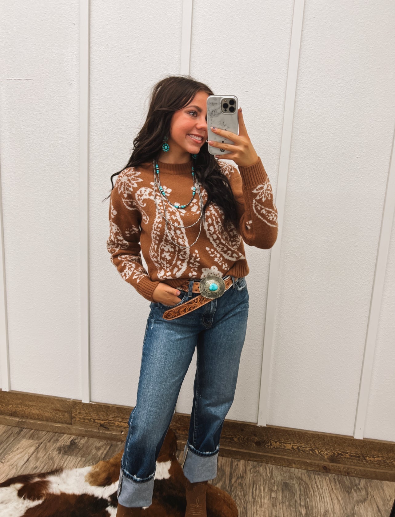 Paisley Knit Sweater Tops - Sweaters
