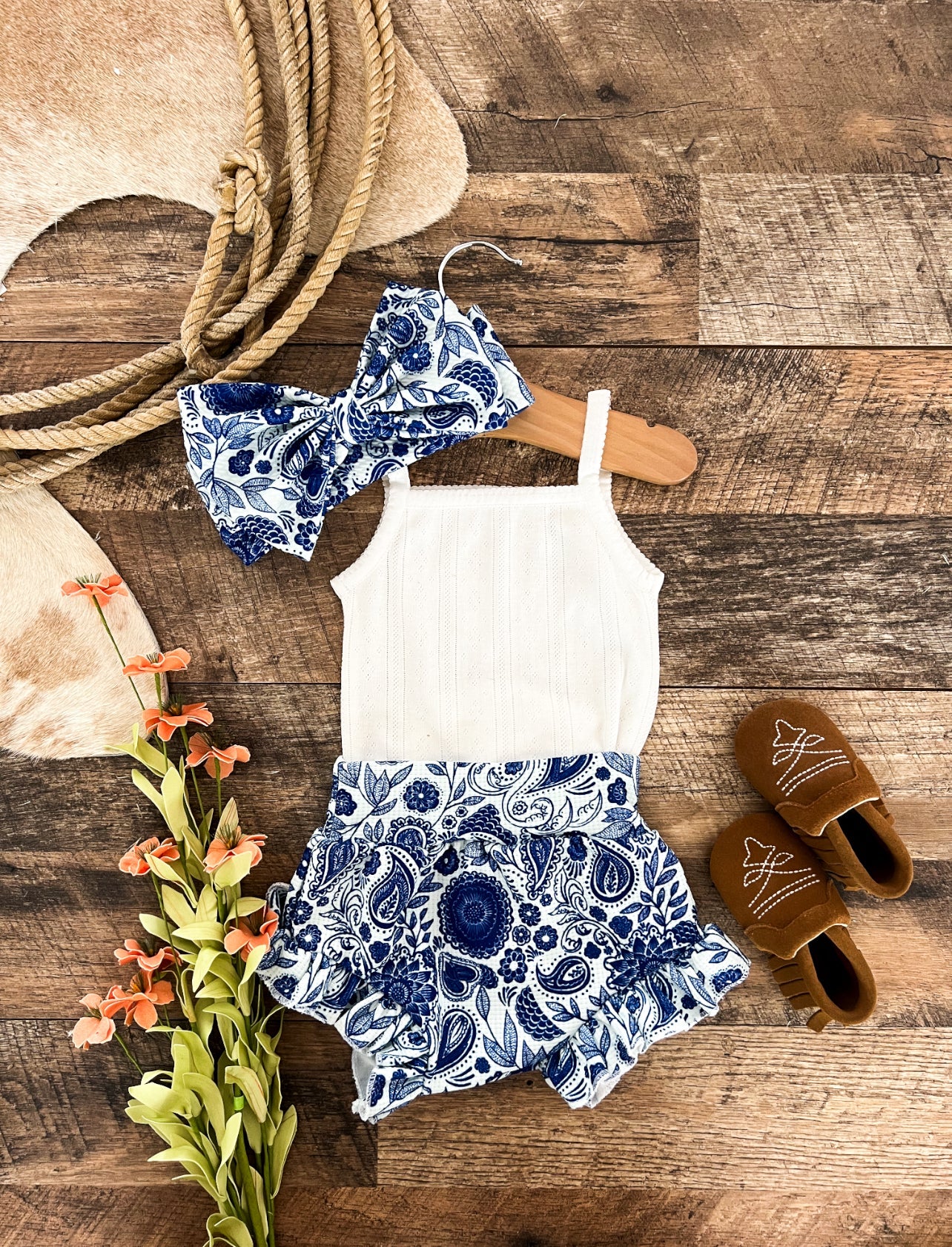 Blue Paisley Ruffle Bummie&Bow 2T(S)