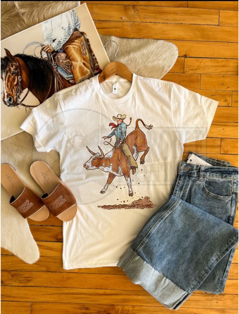 Bull Rider Cowgirl Tee