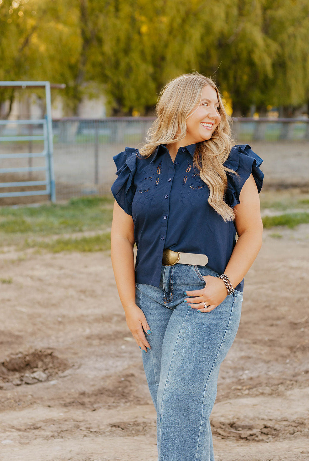 Lady Like Ruffle Top (Navy)