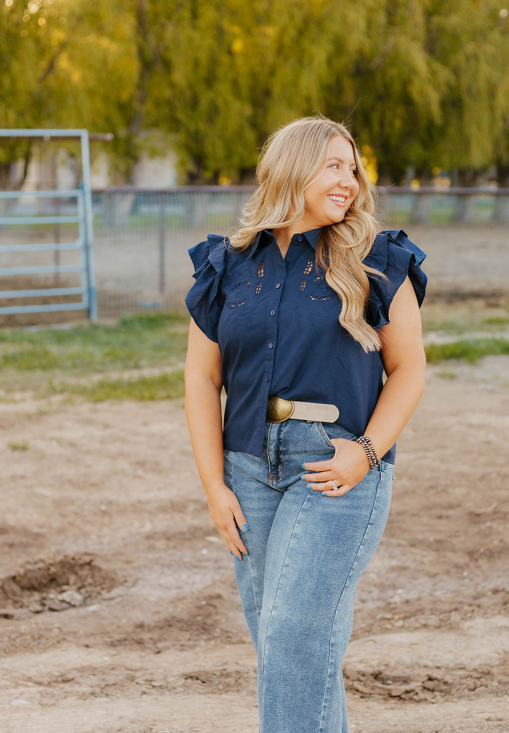 Lady Like Ruffle Top (Navy)