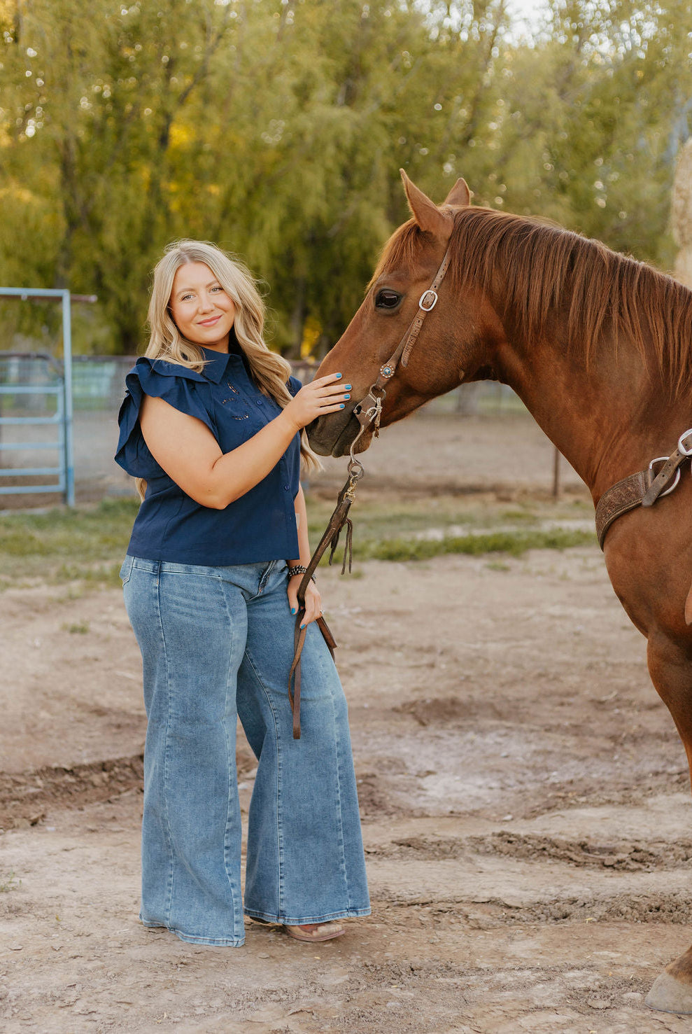Lady Like Ruffle Top (Navy)