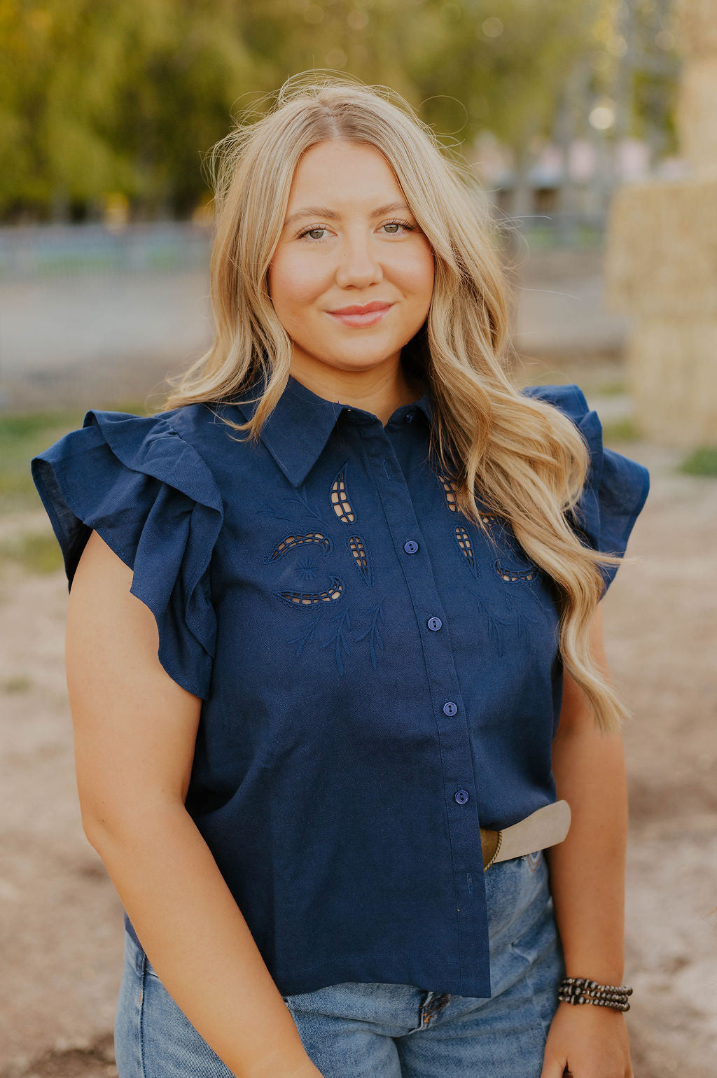 Lady Like Ruffle Top (Navy)