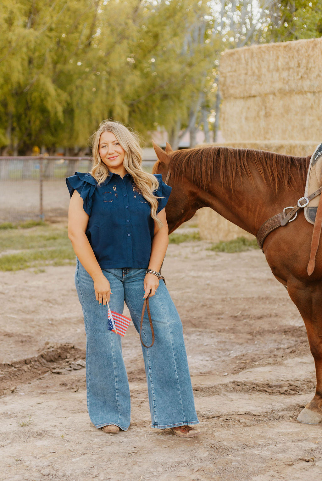 Lady Like Ruffle Top (Navy)
