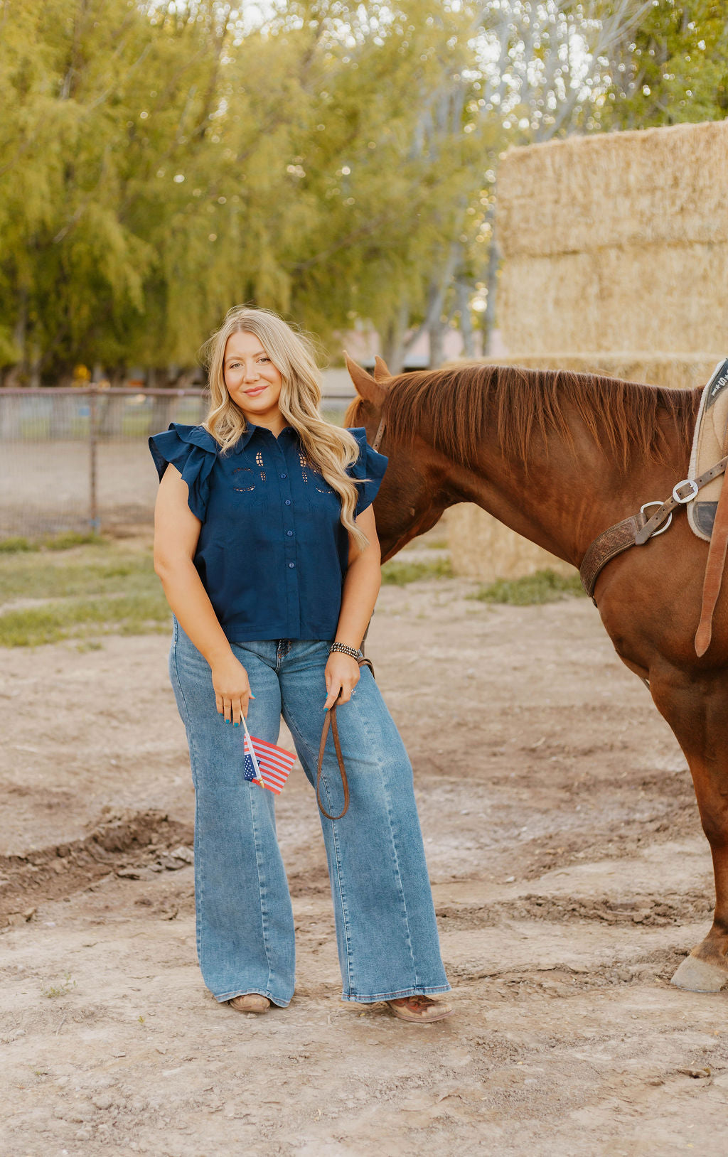 Lady Like Ruffle Top (Navy)