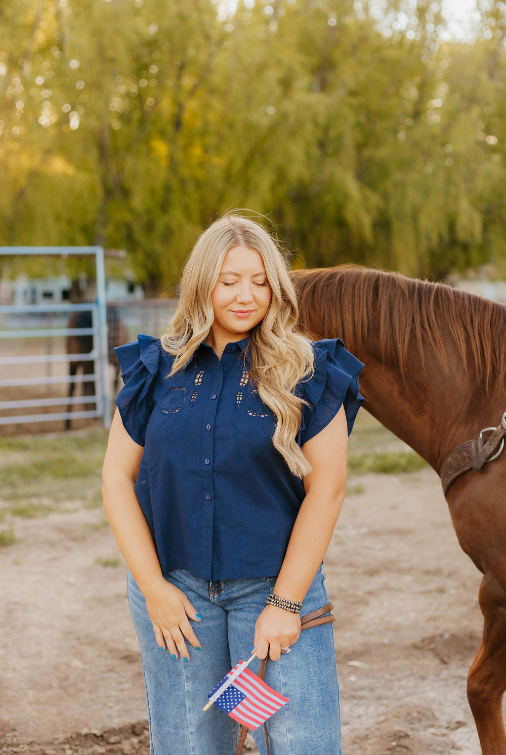 Lady Like Ruffle Top (Navy)