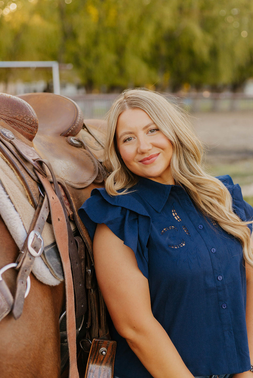 Lady Like Ruffle Top (Navy)