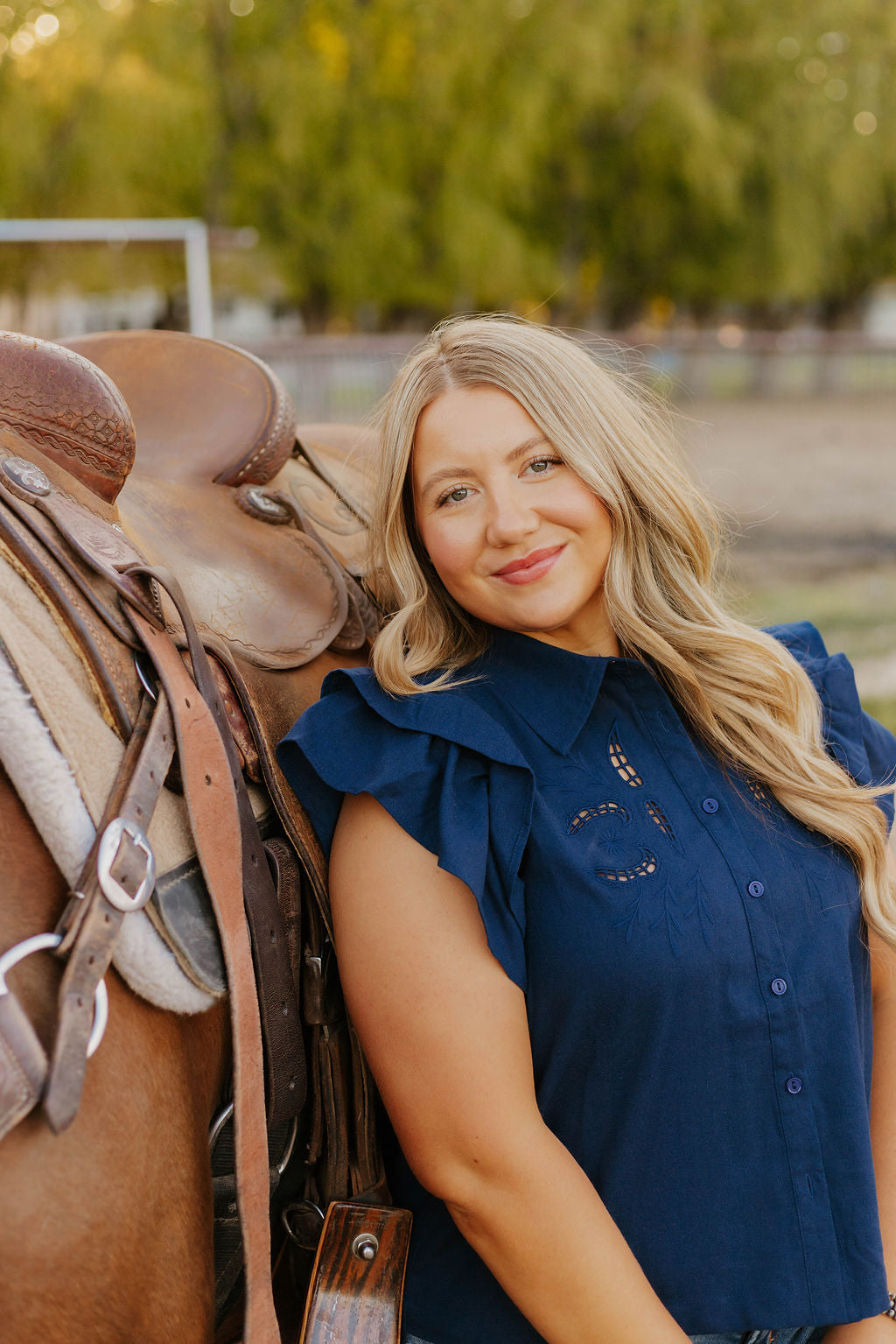 Lady Like Ruffle Top (Navy)