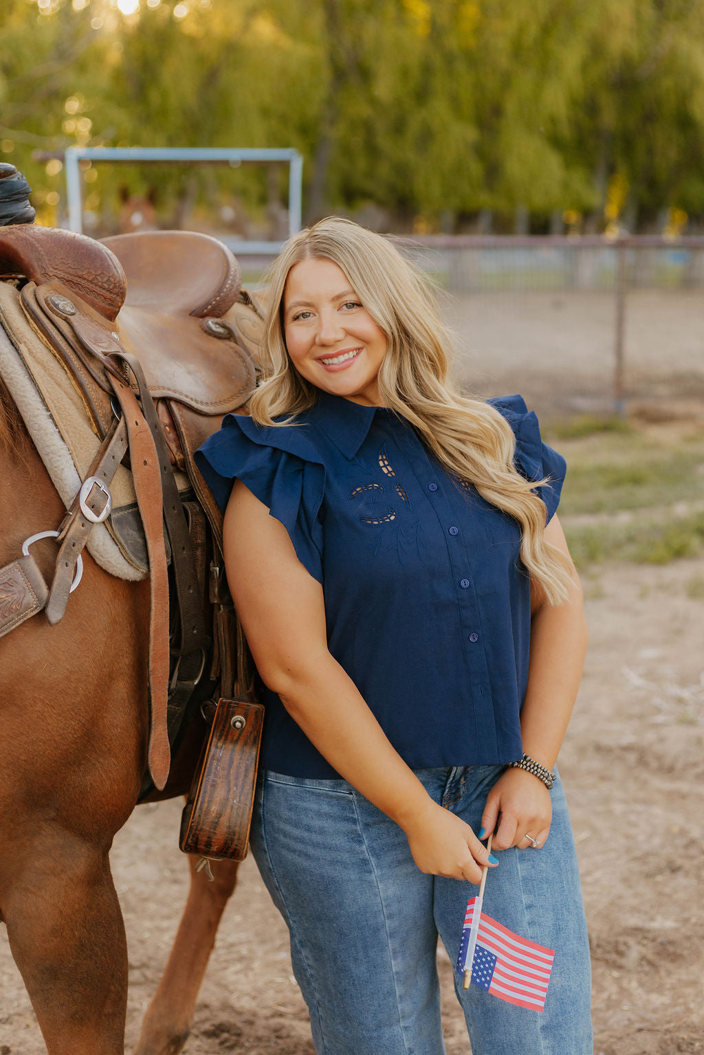 Lady Like Ruffle Top (Navy)
