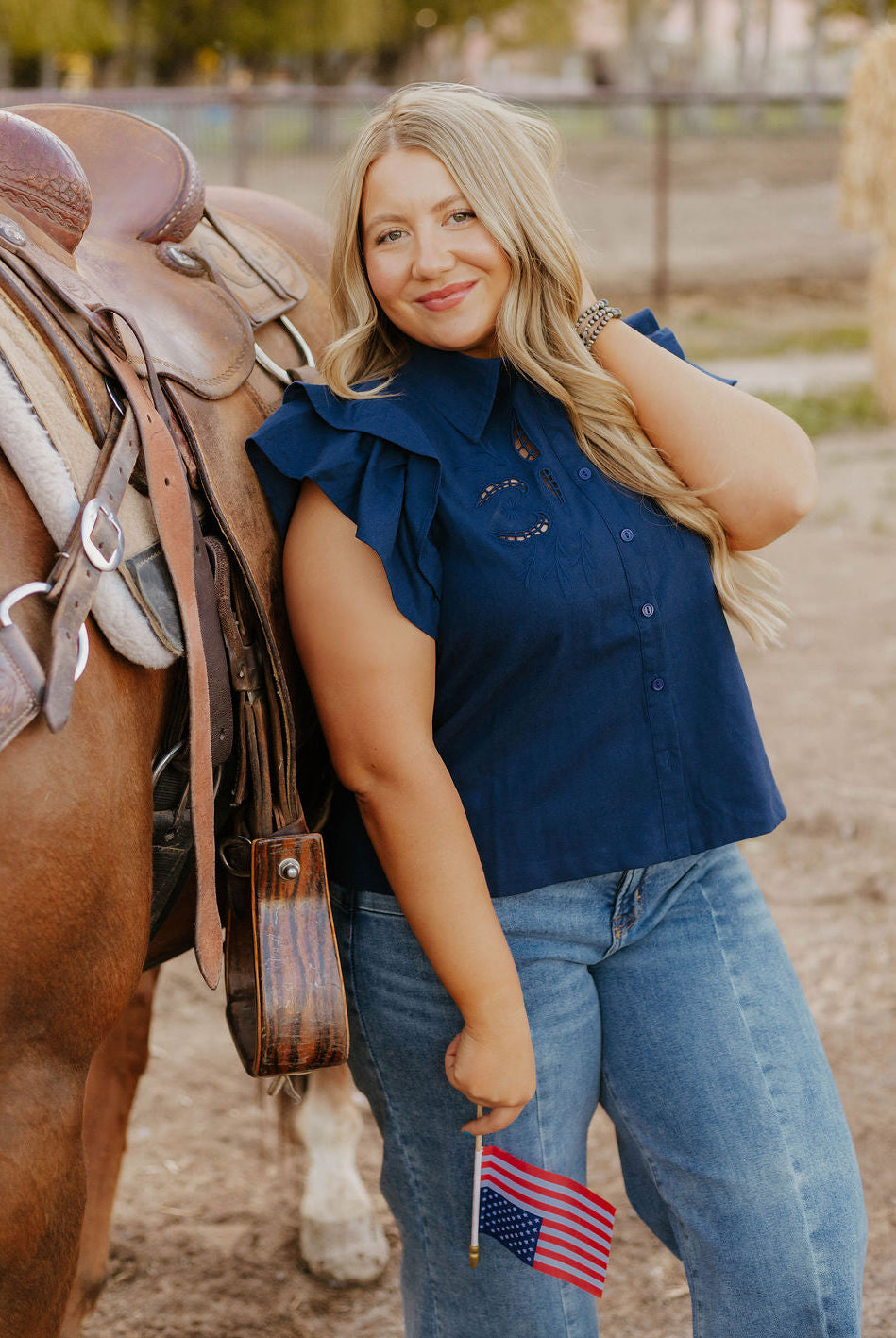 Lady Like Ruffle Top (Navy)