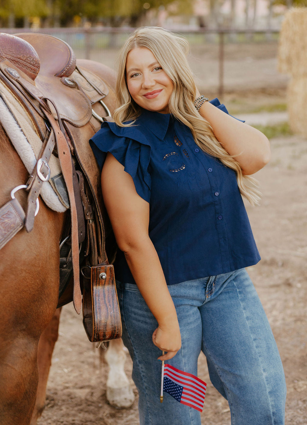 Lady Like Ruffle Top (Navy)